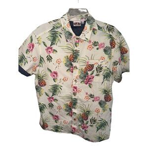 Ron Jon Hawaiian Floral solid‎ cuff short sleeve button down size XL